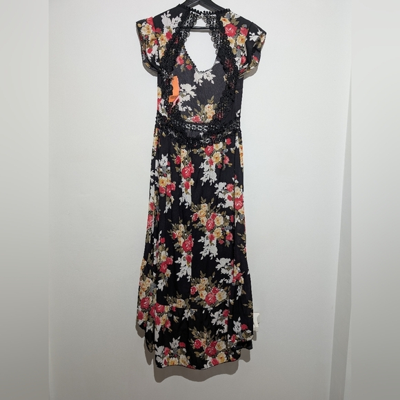 Women's summer Floral lace Maxi Dress Deep v- neck size M - Picture 13 of 13